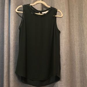 NWT Loft Mixed Media Top Dark Green Size Medium